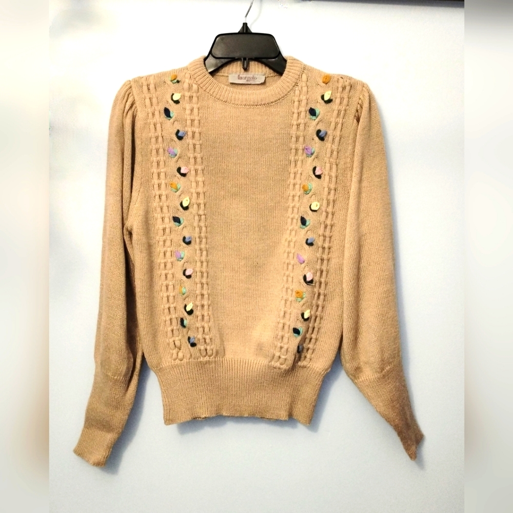 Vintage Cottagecore Bargello Original Label Sweater Floral Bamboo-like Detail